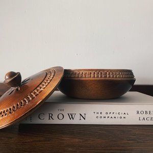 Bohemian wooden hand carved storage trinket bowl